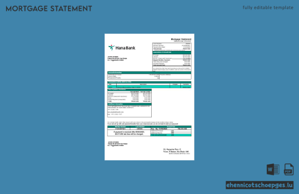 UAE Keb Hana Bank Hypothekenauszug in Word- und PDF-Formaten – Beispielvorschau